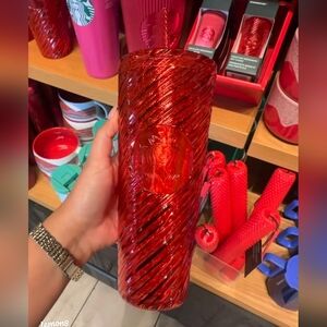Starbucks Christmas Red Swirl Stripe Venti Tumbler 24oz Cold Cup Winter